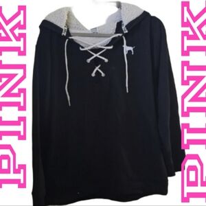 Victoria’s Secret PINK Navy Lace Up Hoodie Sherpa Lined XL